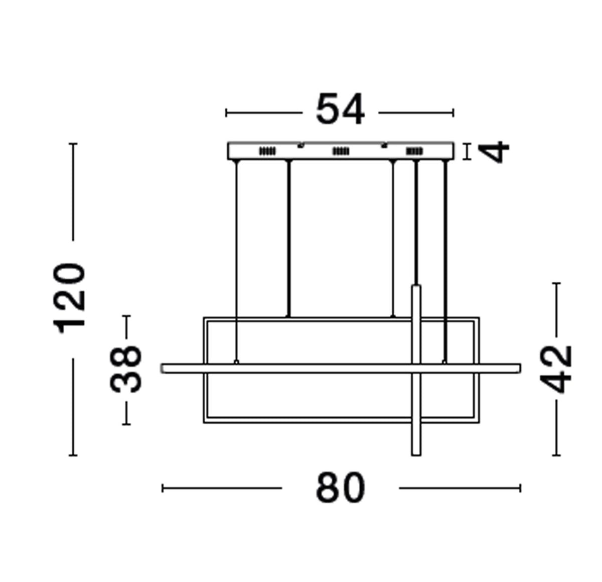 Schéma technique coté du luminaire avec dimensions du pavillon et de la structure