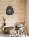 Suspension Griffin noire, rotin