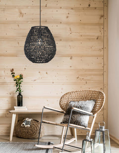 Suspension Griffin noire, rotin