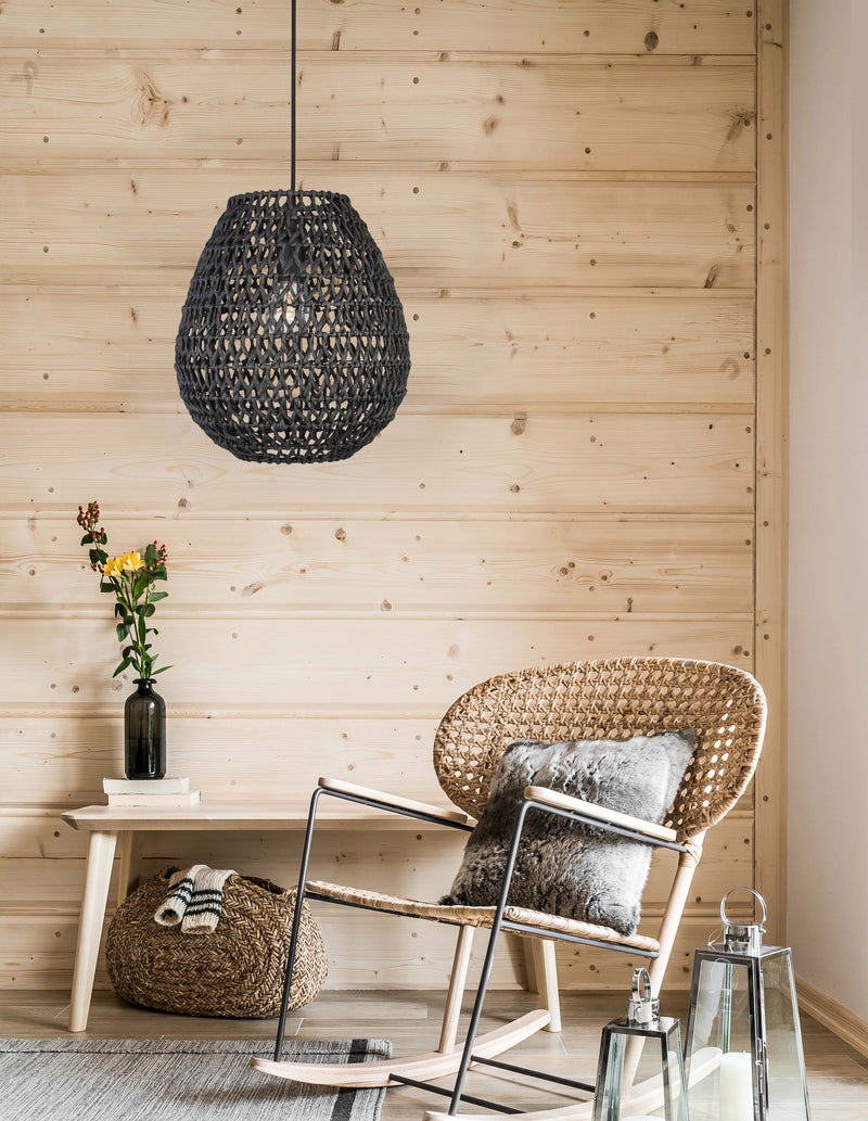 Suspension Griffin noire, rotin