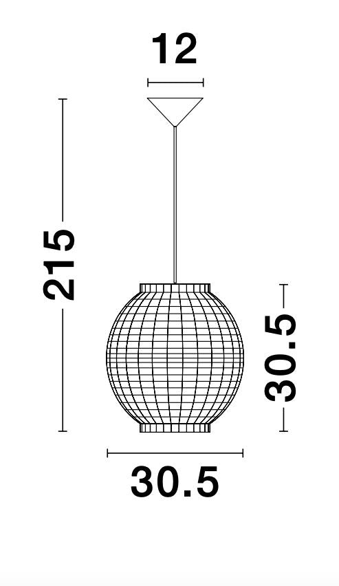 Schéma coté du luminaire indiquant hauteur 215 cm et diamètre 30,5 cm