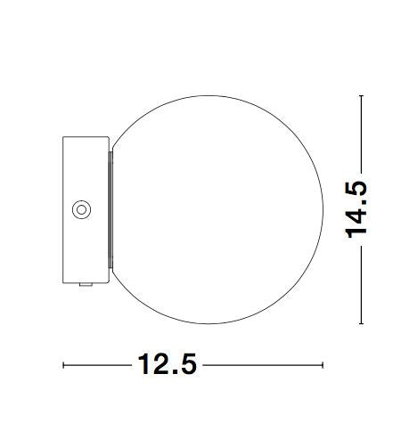 Schéma coté de l'applique indiquant 14,5 cm de hauteur et 12,5 cm de largeur.