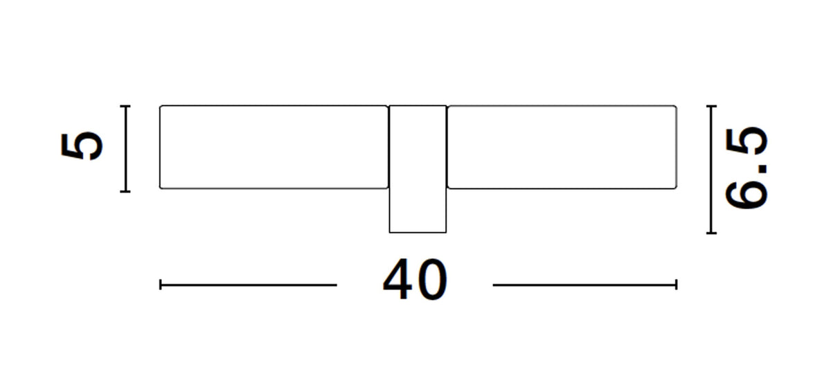 Schéma coté du luminaire, largeur 40 cm, hauteur 5 et 6,5 cm