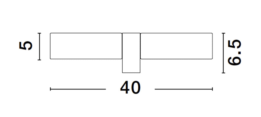 Schéma coté du luminaire, largeur 40 cm, hauteur 5 et 6,5 cm