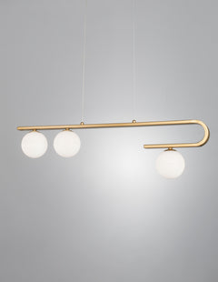 Suspension Cantona 3 lumières dorée, verre (9960615)