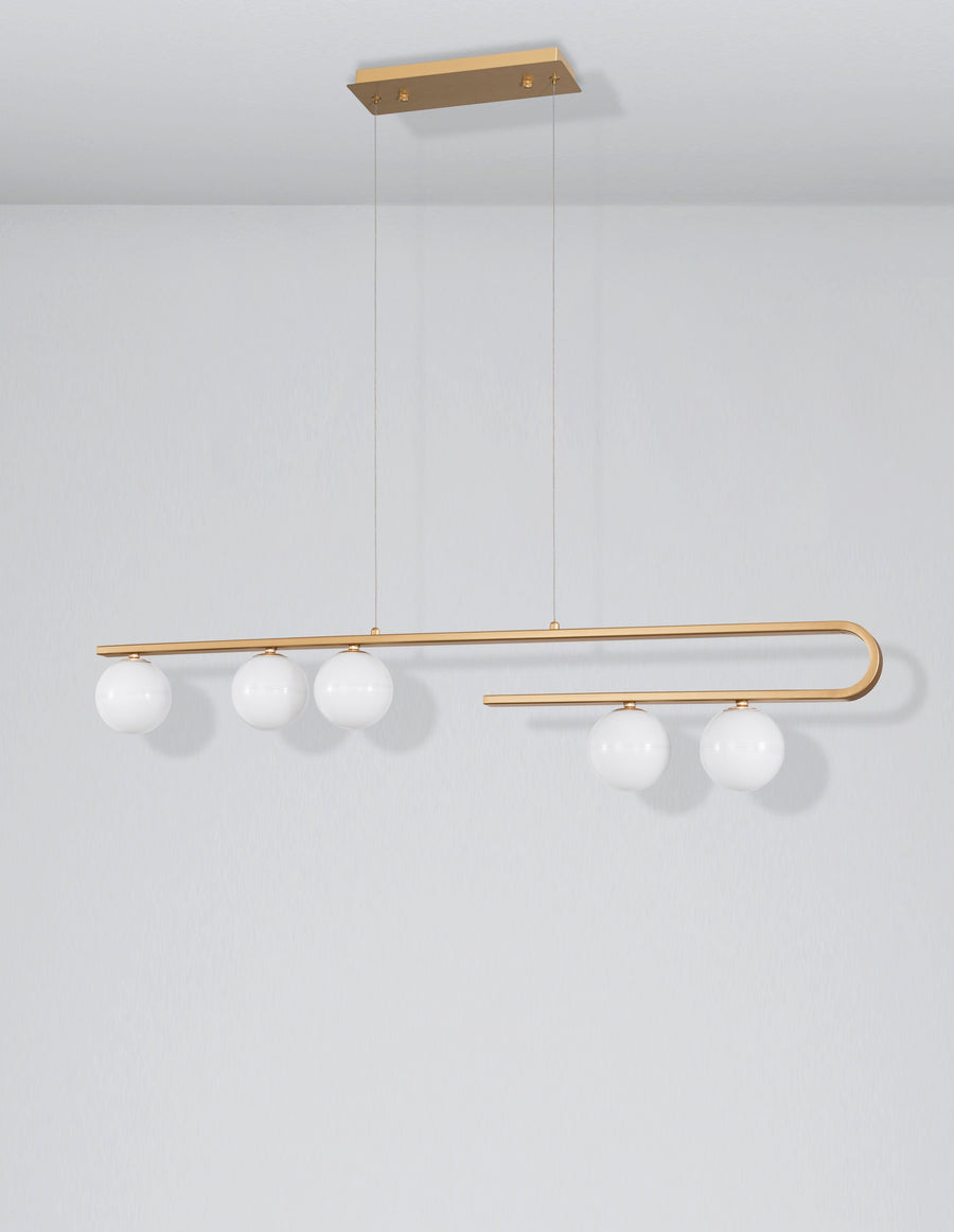 Suspension Cantona 5 lumières dorée, verre (9960616)