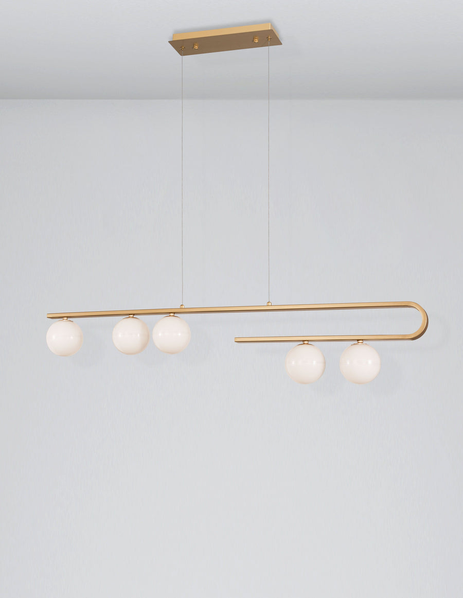 Suspension Cantona 5 lumières dorée, verre (9960616)