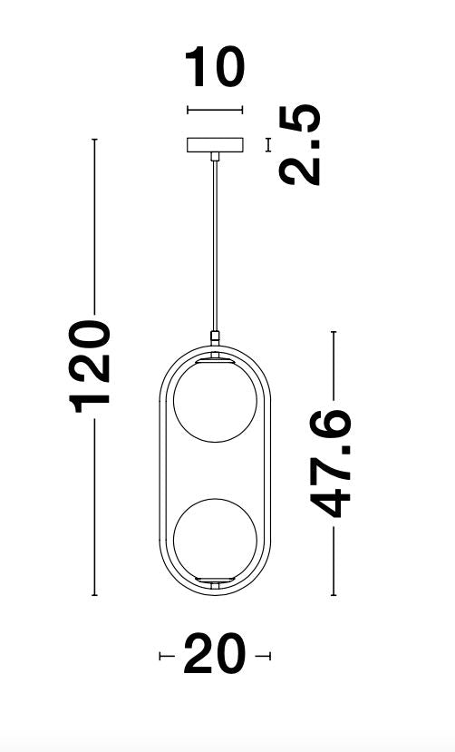 Suspension Obitar 2 lumières dorée, verre