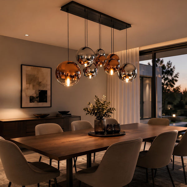 Suspension de table Orb 8 lumières sur 2 rangées, longueur 160 cm