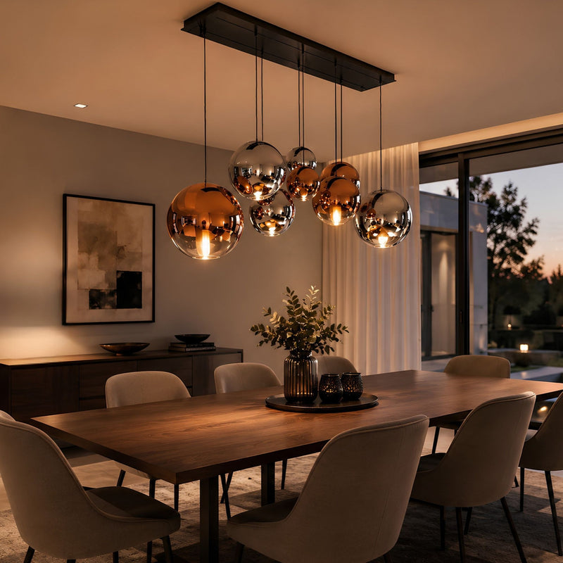 Suspension de table Orb 8 lumières sur 2 rangées, longueur 160 cm