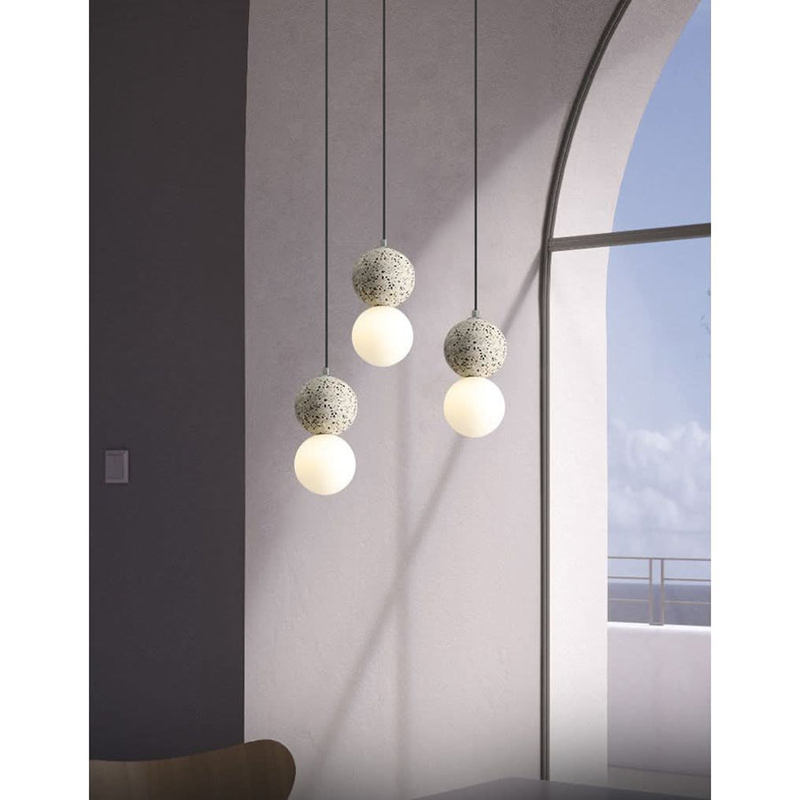 Pendentif Bois Verre Ciment | Ulmo - Designix Suspension luminaire Blanc Blanc Chaud