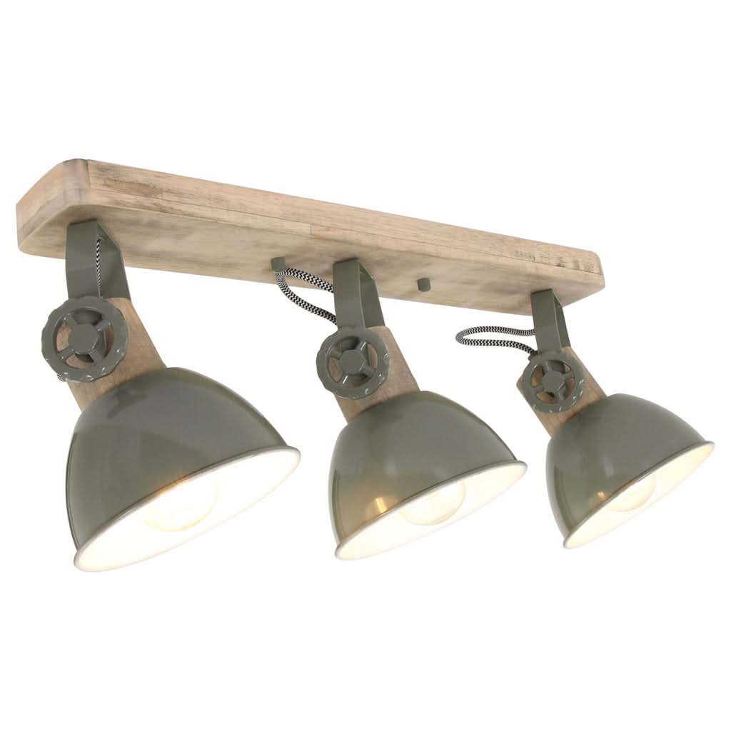 Green wooden ceiling light, 3 adjustable industrial spotlights 51 cm | Gearwood