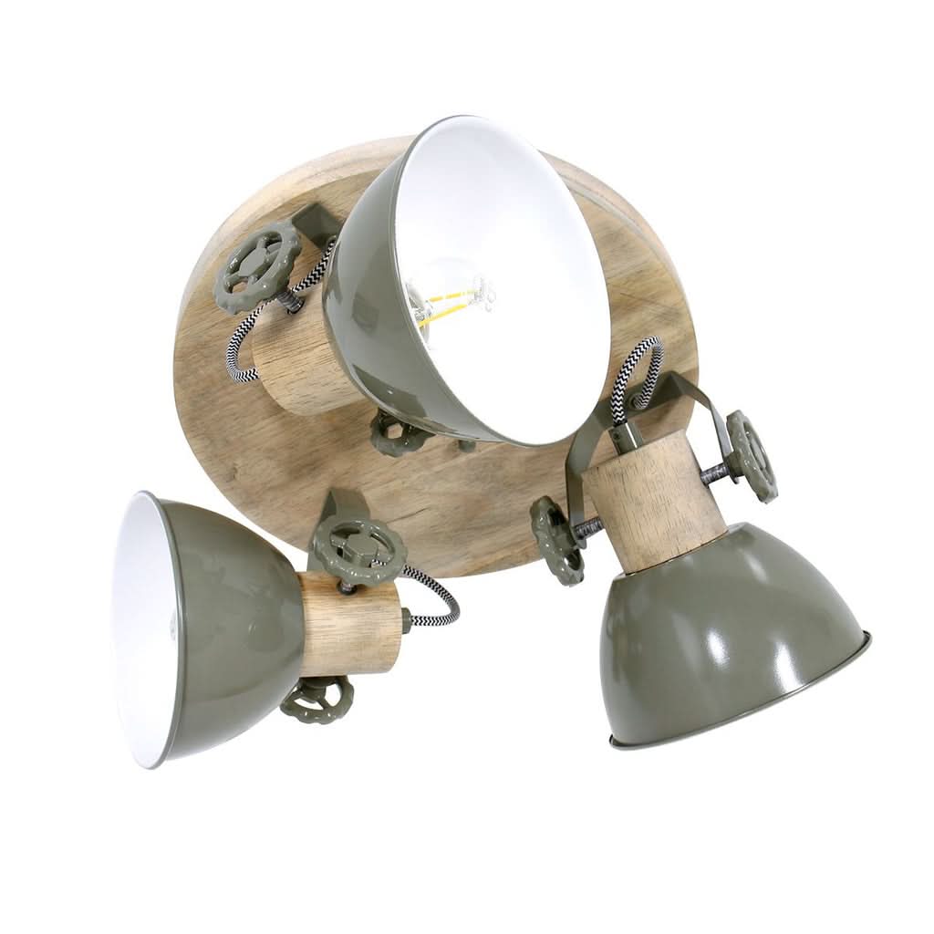 3-Light Green Wood Ceiling Light