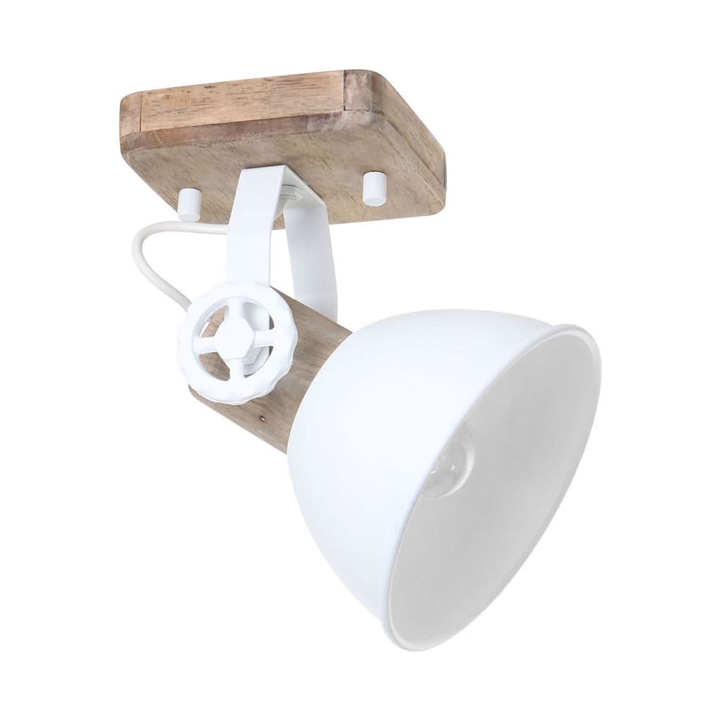 White industrial ceiling light, adjustable wood and metal spotlight | Gearwood