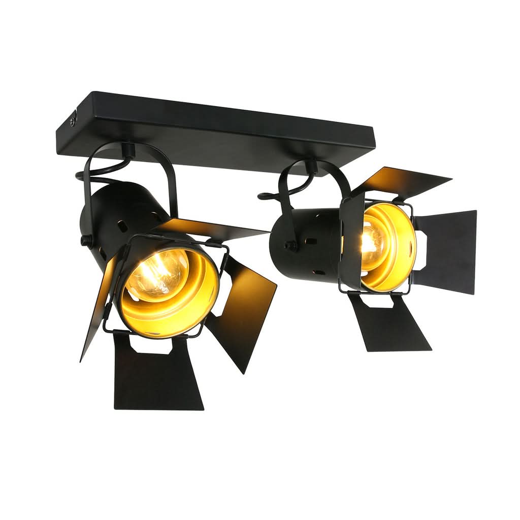 Black ceiling light with gold interior, 2 adjustable spotlights | Square