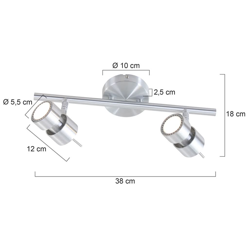 Schéma coté du plafonnier avec dimensions en centimètres : largeur 38 cm et hauteur 18 cm.