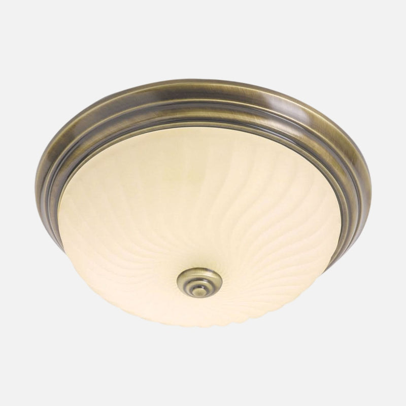 Round bronze ceiling light, cream ribbed glass for living room | Lumea