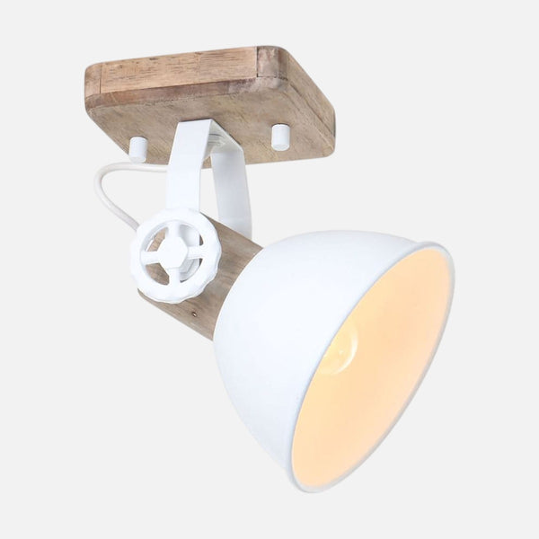 White industrial ceiling light, adjustable wood and metal spotlight | Gearwood