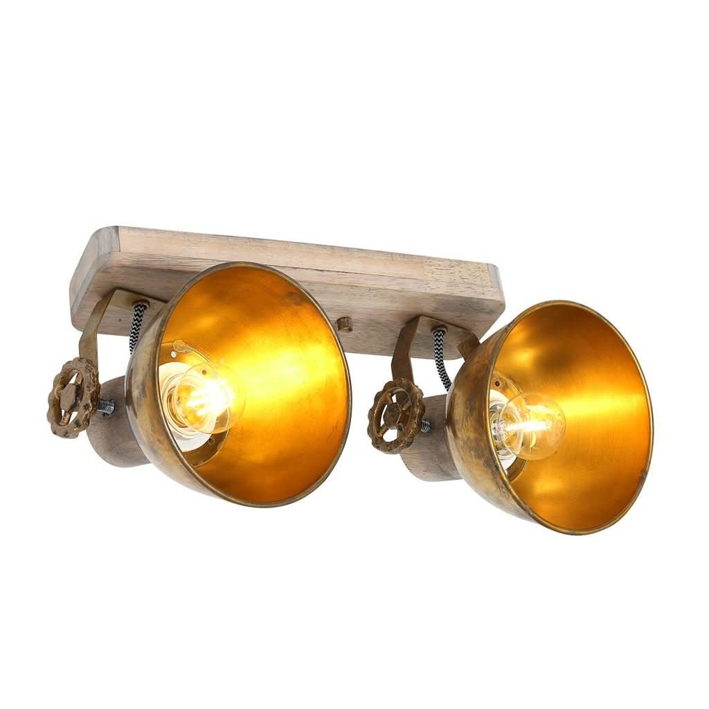 Industrial Bronze and Wood Ceiling Light | Iora
