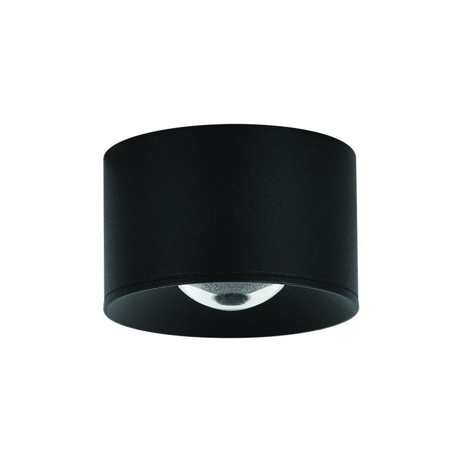 Vue de face du plafonnier cylindrique noir et son diffuseur blanc