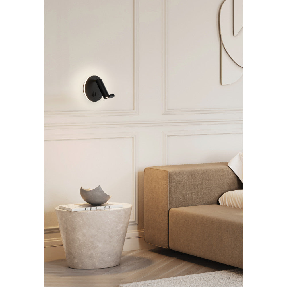 Applique Murale Orientable Direct/Indirect ZAMBELIS D140 3W + 6W Interrupteur DESIGN Noir Mat 25303