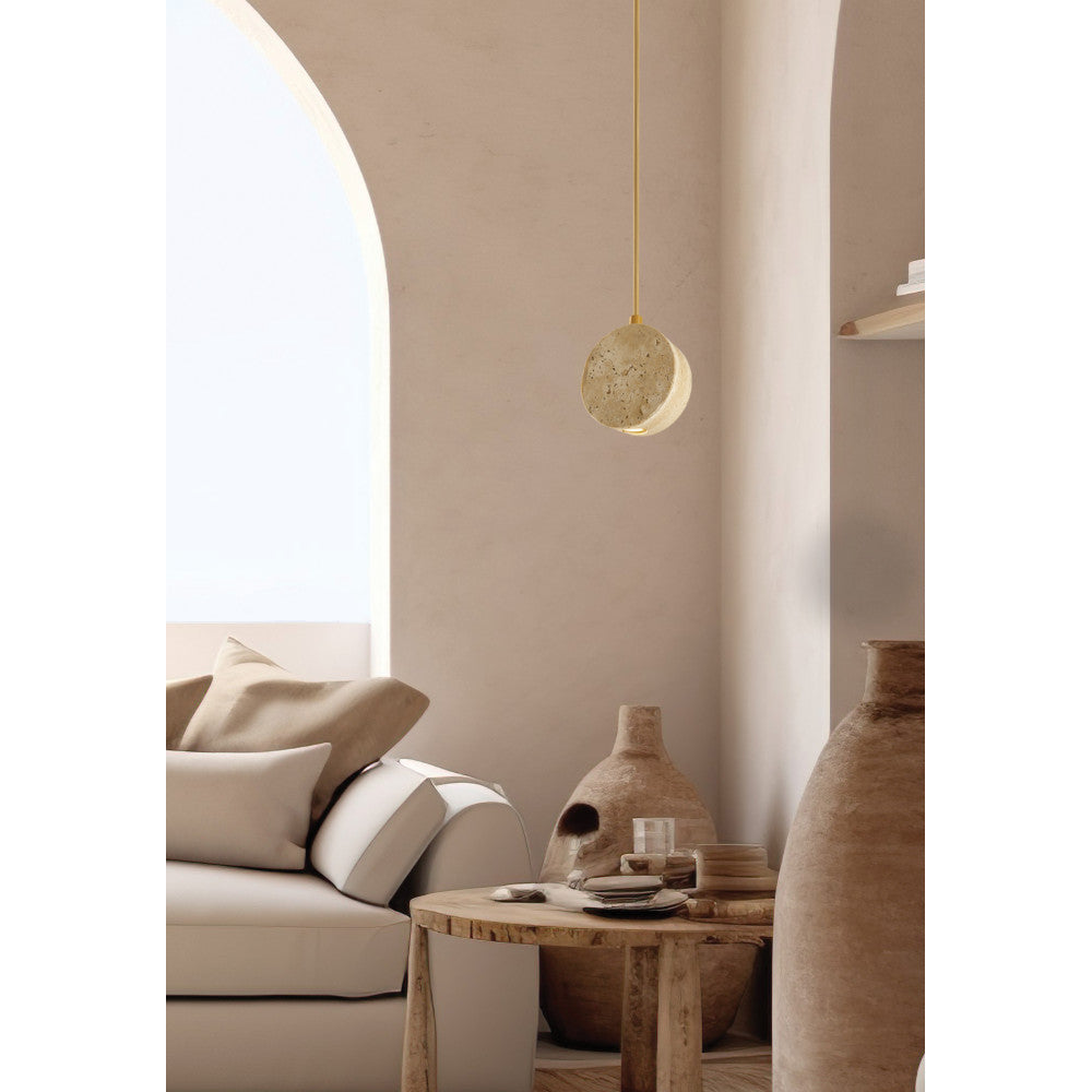 Suspension ZAMBELIS D100 3W DESIGN Pierre Naturelle et Or 25336
