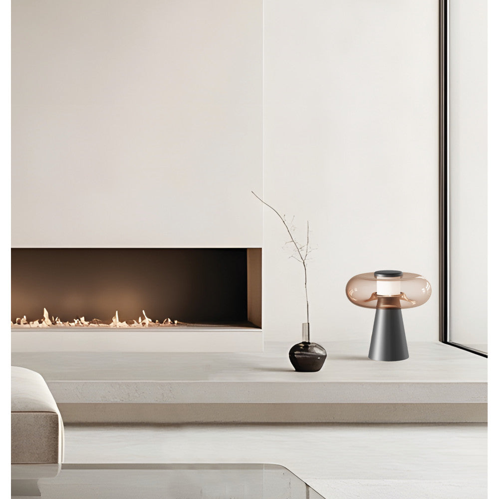 Lampe Sur Table ZAMBELIS Tactile D350 18W Dimmable DESIGN Verre Brun et Noir Sable 25276