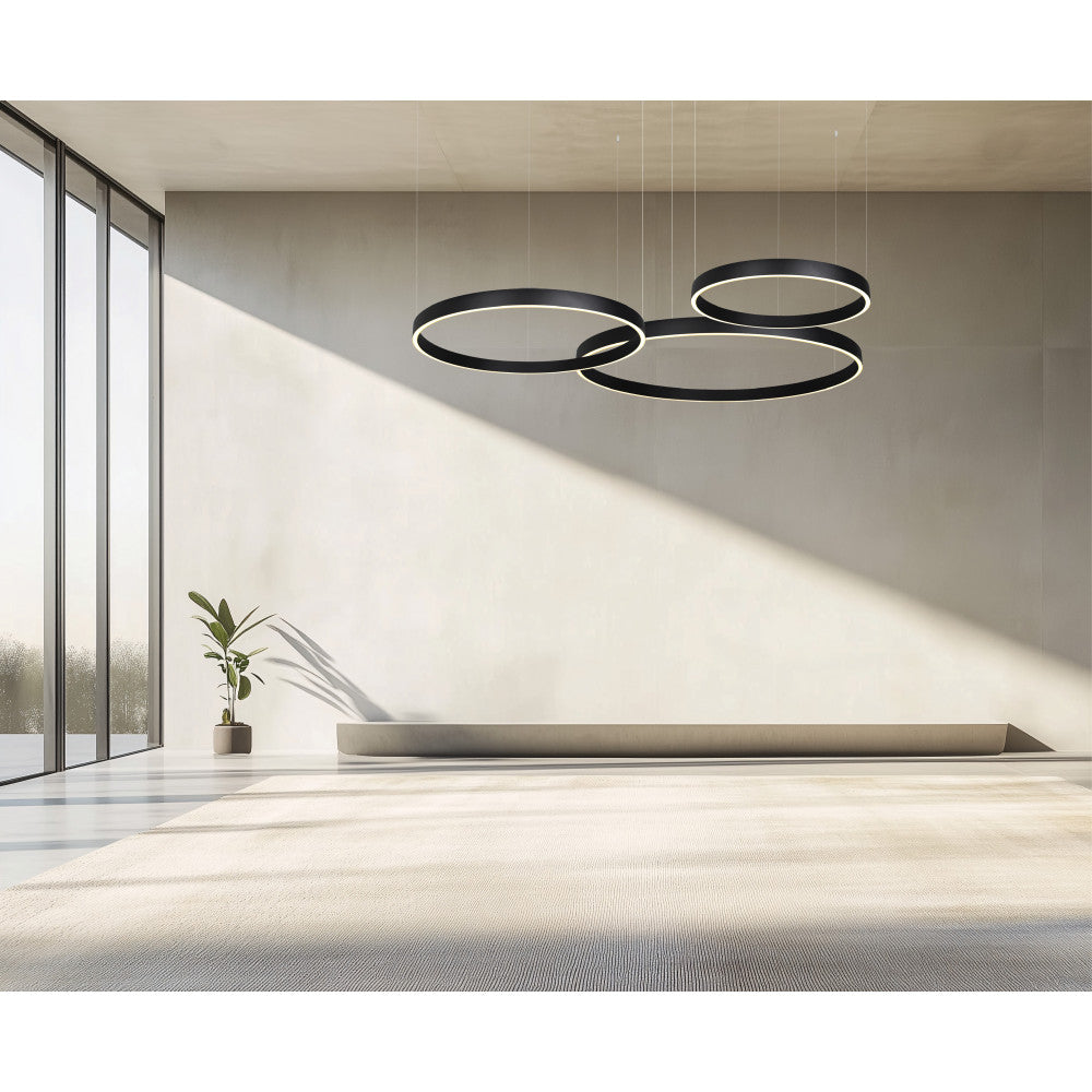 Suspension ZAMBELIS D1000 + D800 + D600 174W Dimmable Direct/Indirect DESIGN Noir Sable 25375