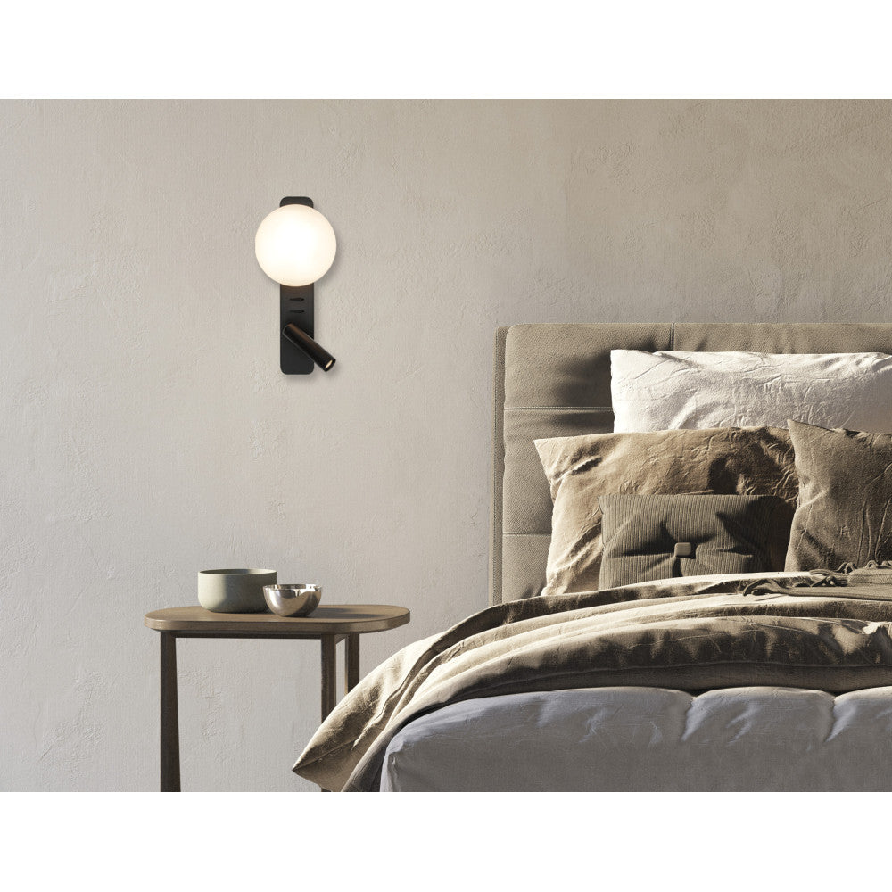 Applique Murale ZAMBELIS Lecture 3W + G9 Interrupteur DESIGN Noir Mat 25326