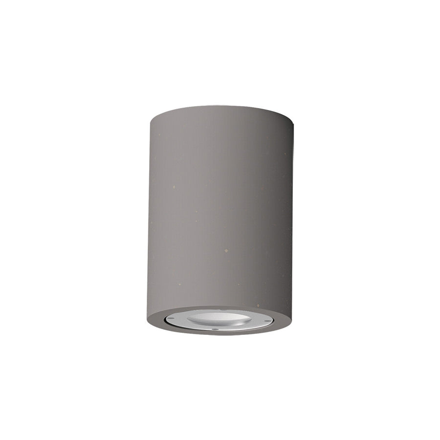 Vue produit isolée sur fond blanc d'un plafonnier cylindrique gris béton.