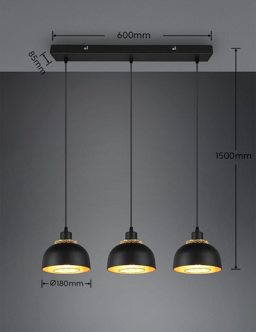 Suspension Punch 3 lumières noire mat