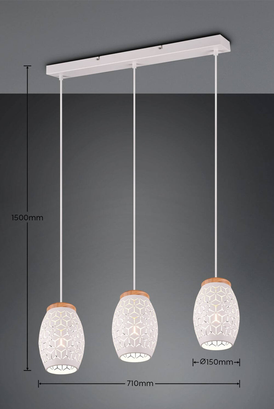 Suspension Bidar 3 lumières blanche mat