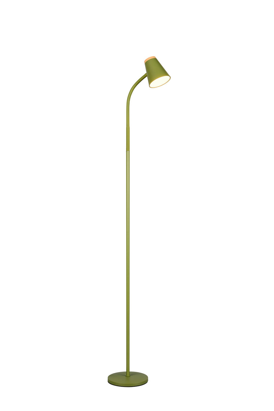Plan large du lampadaire vert éclairé, diffusant une lumière chaude vers le sol