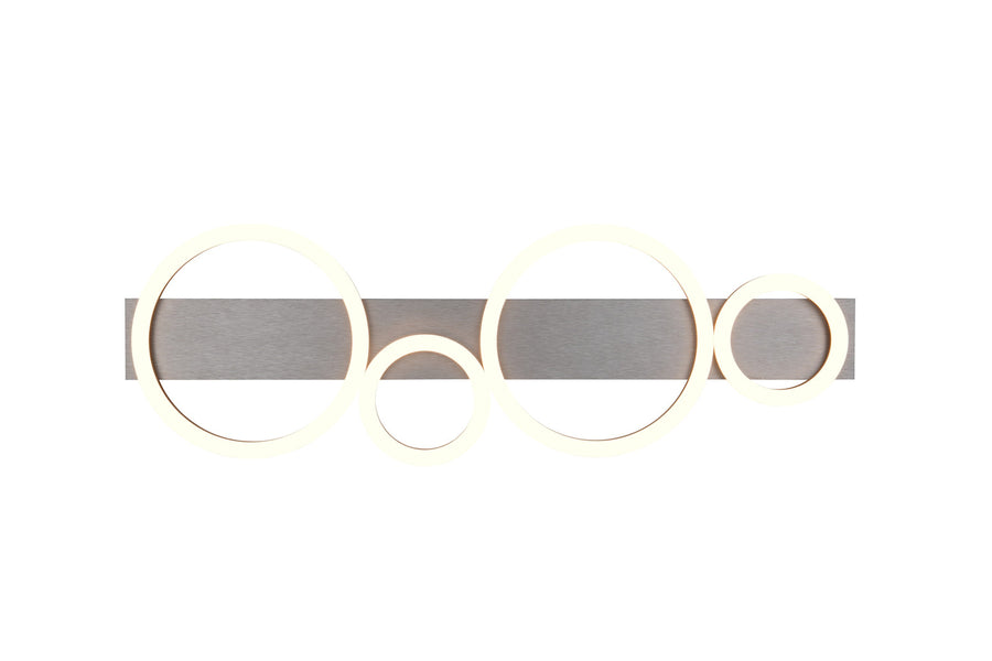 Vue de face du plafonnier éteint, structure rectangulaire et cercles blancs alignés.