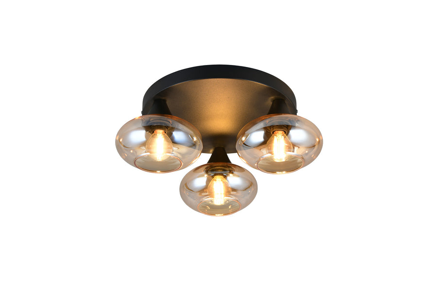 Plafonnier Divina 3 lumières ambré, verre