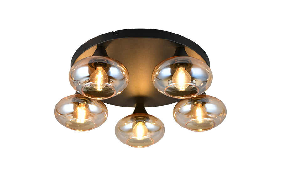 Plafonnier Divina 5 lumières ambré, verre