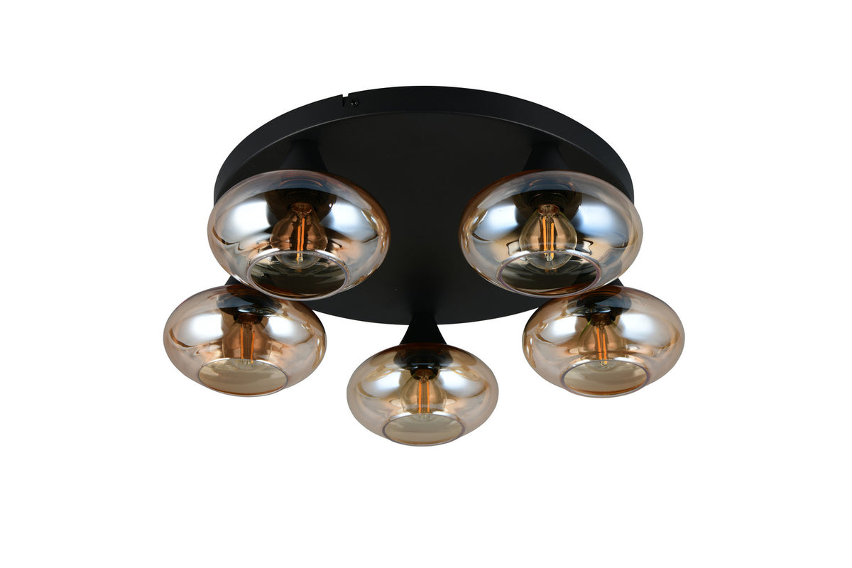 Plafonnier Divina 5 lumières ambré, verre