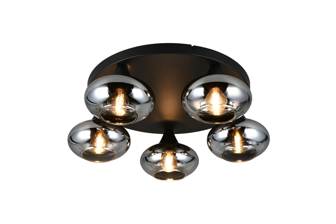 Plafonnier Divina 5 lumières fumé, verre