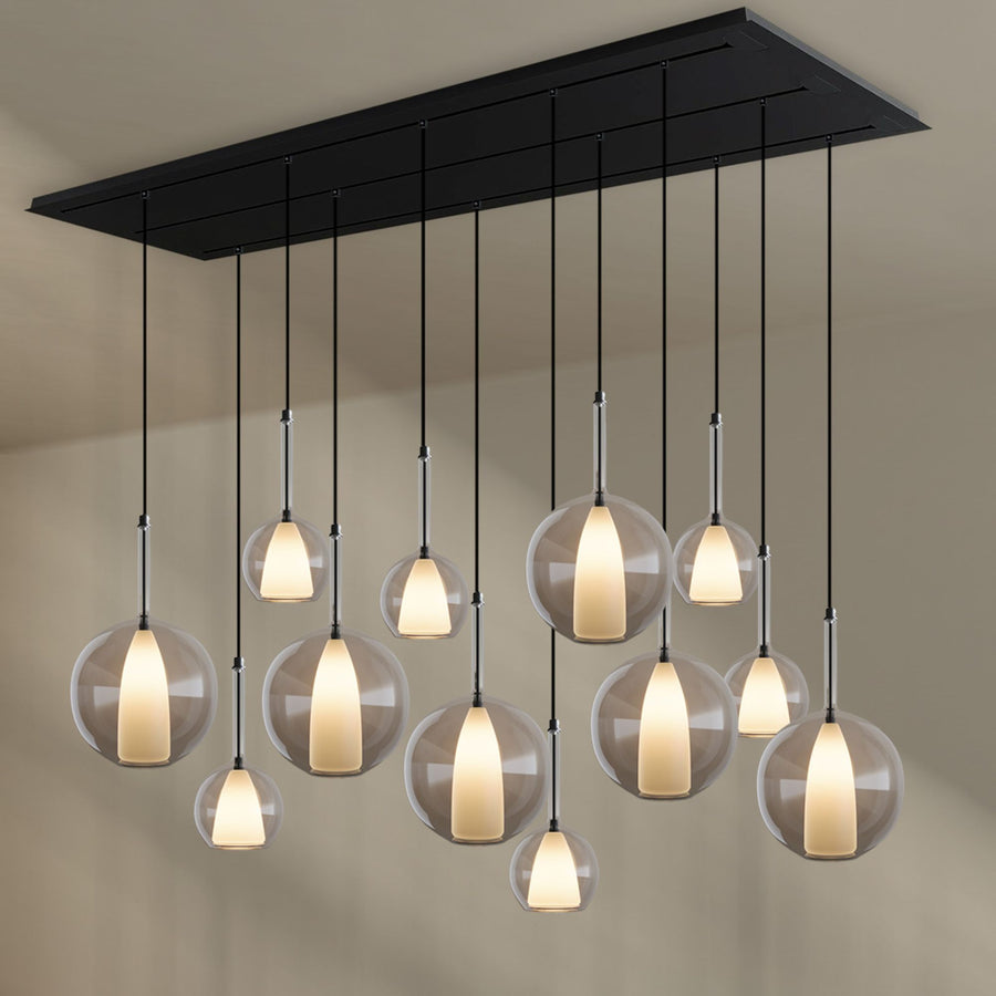 Suspension de table Belluna 12 lumières sur 3 rangées, longueur 200 cm