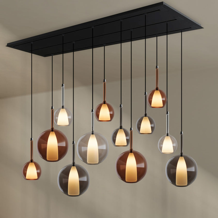 Suspension de table Belluna 12 lumières sur 3 rangées, longueur 200 cm