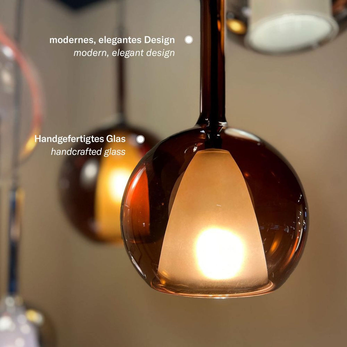 Suspension grande hauteur Belluna 3 lumières, rosace Ø 40 cm