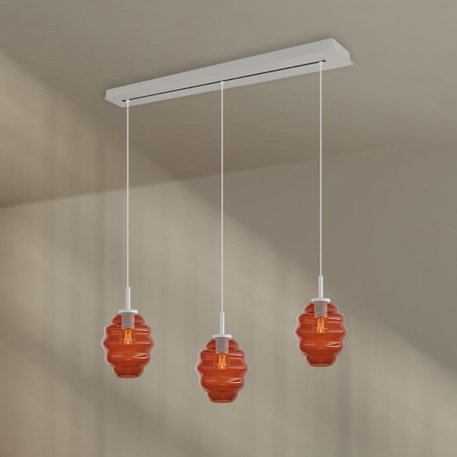 Suspension de table Echos 3 lumières, longueur 120 cm, verres Ø 18 cm
