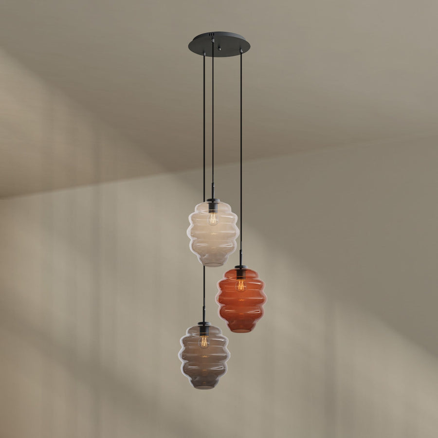 Suspension complète aux trois verres teintés fixés sur rosace noire ronde