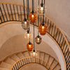 Suspension grande hauteur Echos 8 lumières, rosace Ø 80 cm, verres Ø 18 et 25 cm