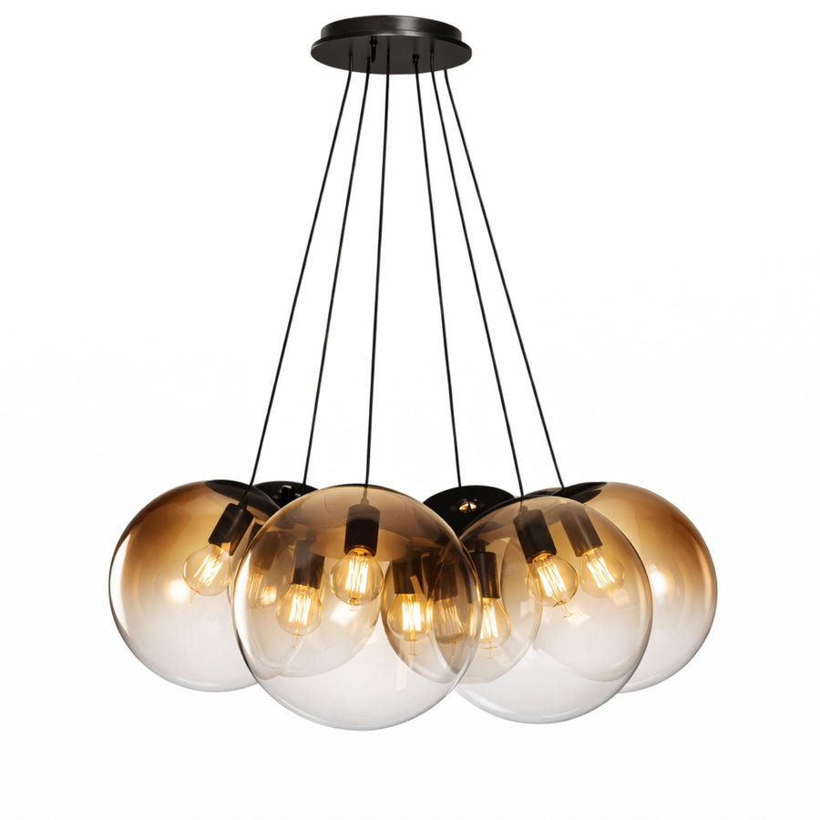 Photo produit sur fond blanc détaillant les sept globes en verre ambré et leurs câbles
