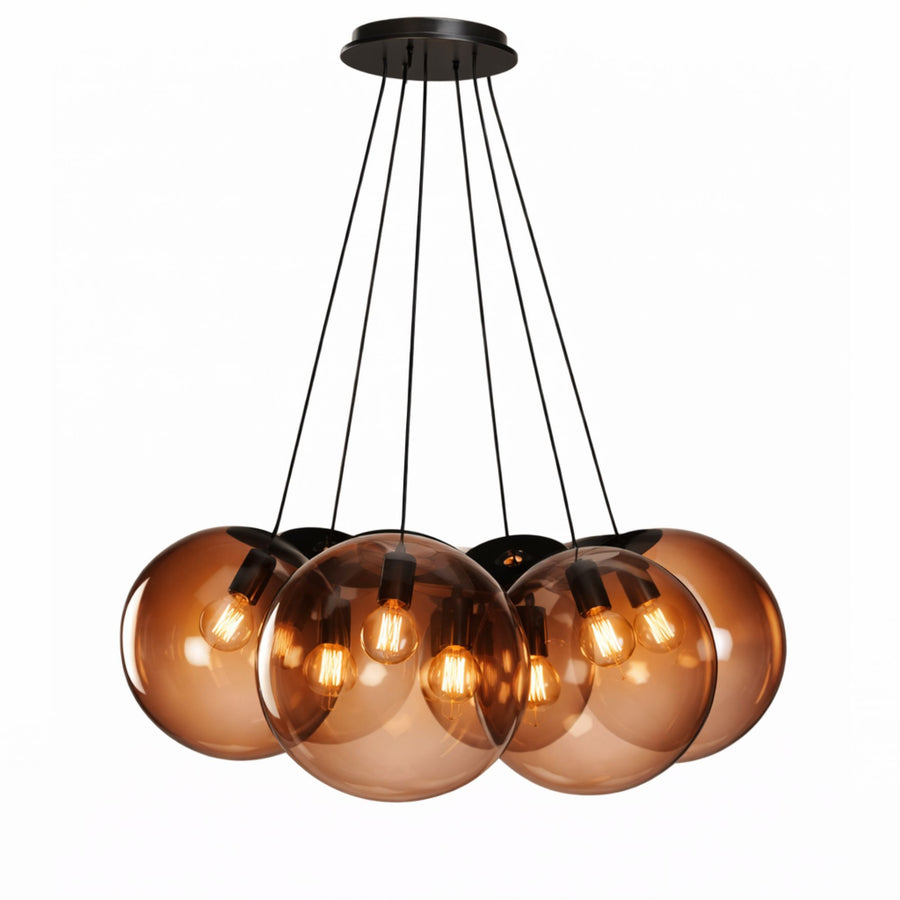 Suspension grappe Orb 7 lumières, verres Ø 30 cm