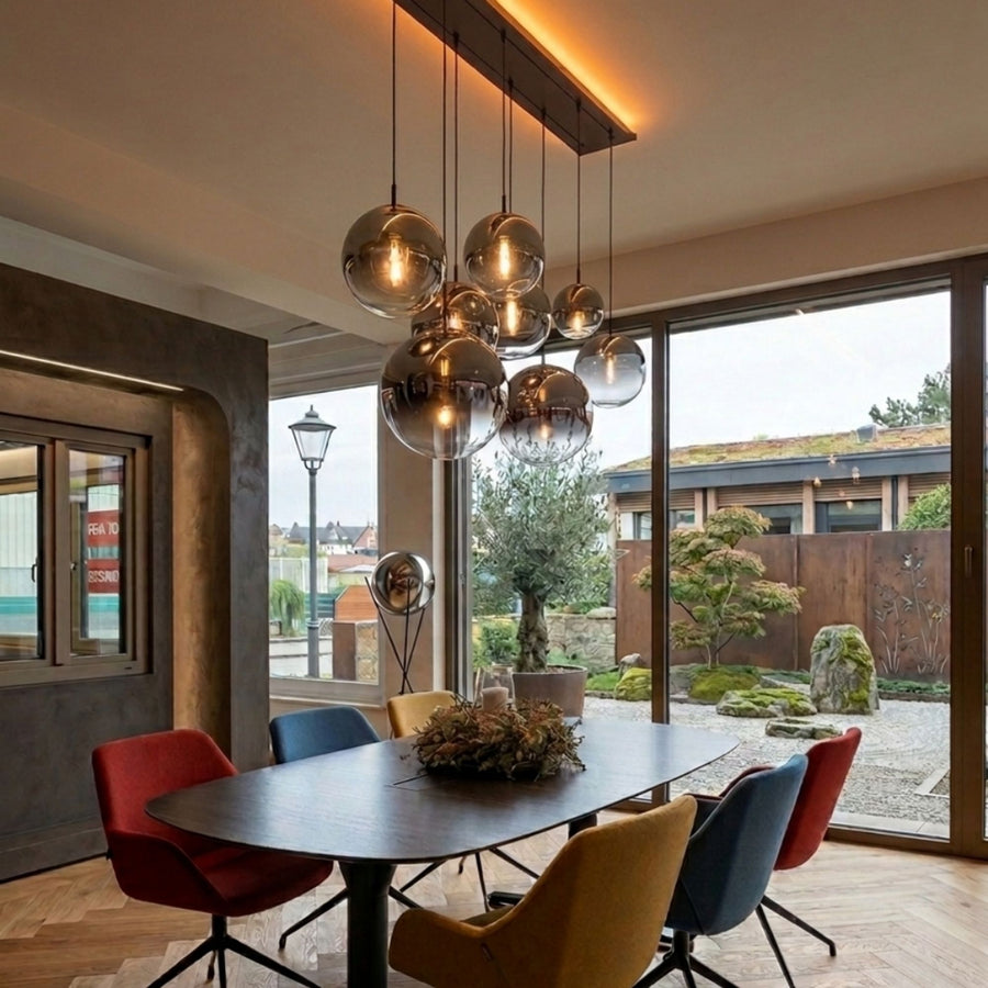 Suspension de table Orb 8 lumières sur 2 rangées, longueur 160 cm