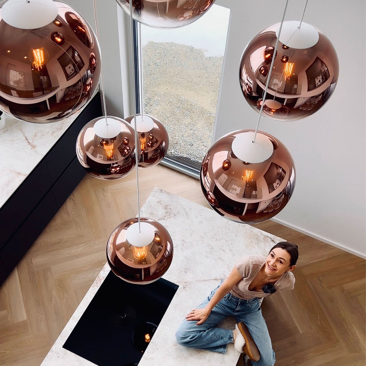 Suspension Orb globe en verre, câble 1,5 m, monture blanche