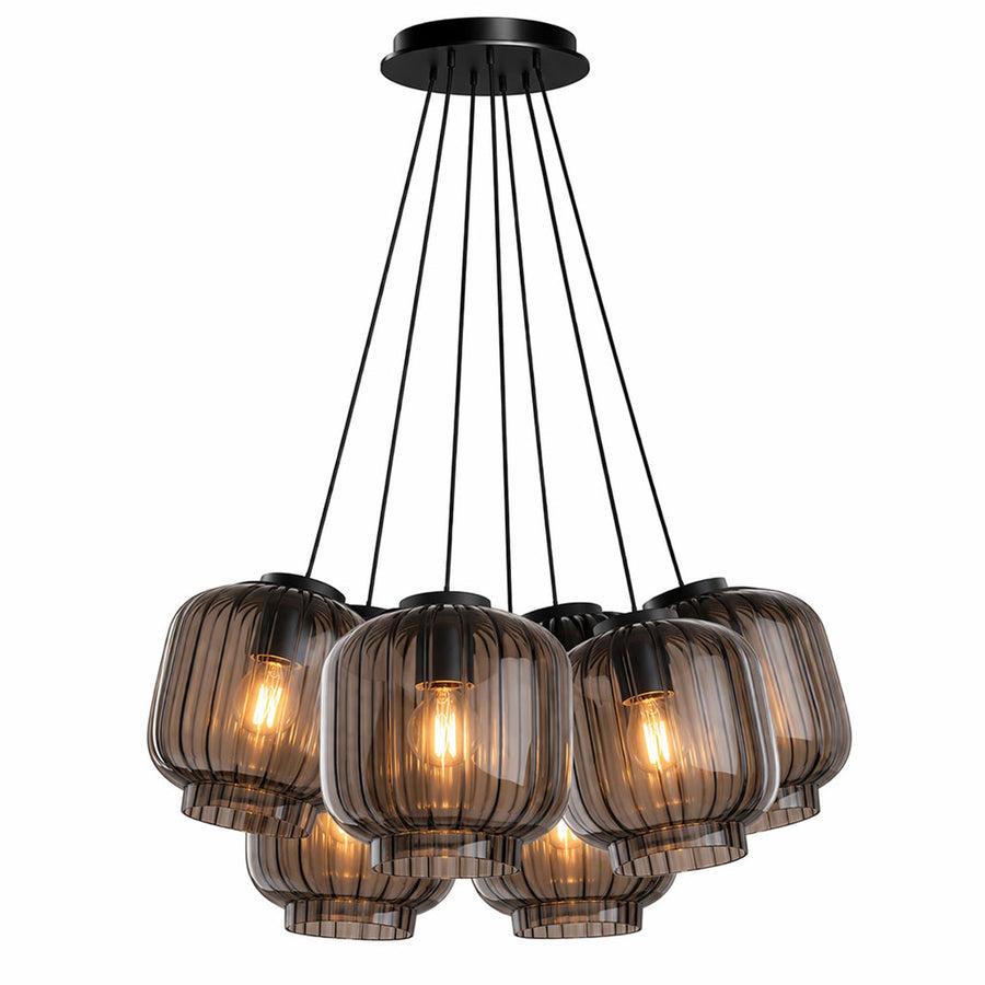 Suspension grappe Velo 7 lumières, verres Ø 20 cm