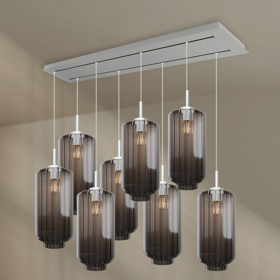 Suspension de table Velo 8 lumières sur 2 rangées, longueur 160 cm, verres Ø 18 cm